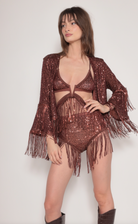 sequin fringe bra top in brown
