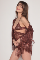 sequin fringe bra top in brown