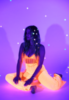 orange glow in the dark Sequin Bra Underwear and Jacket Jamie Kidd collaboration