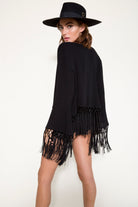 black coverup with macrame trim