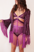 sequin fringe bra top in purple