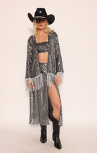 Sequin Midi skirt with matching sequin top in silver